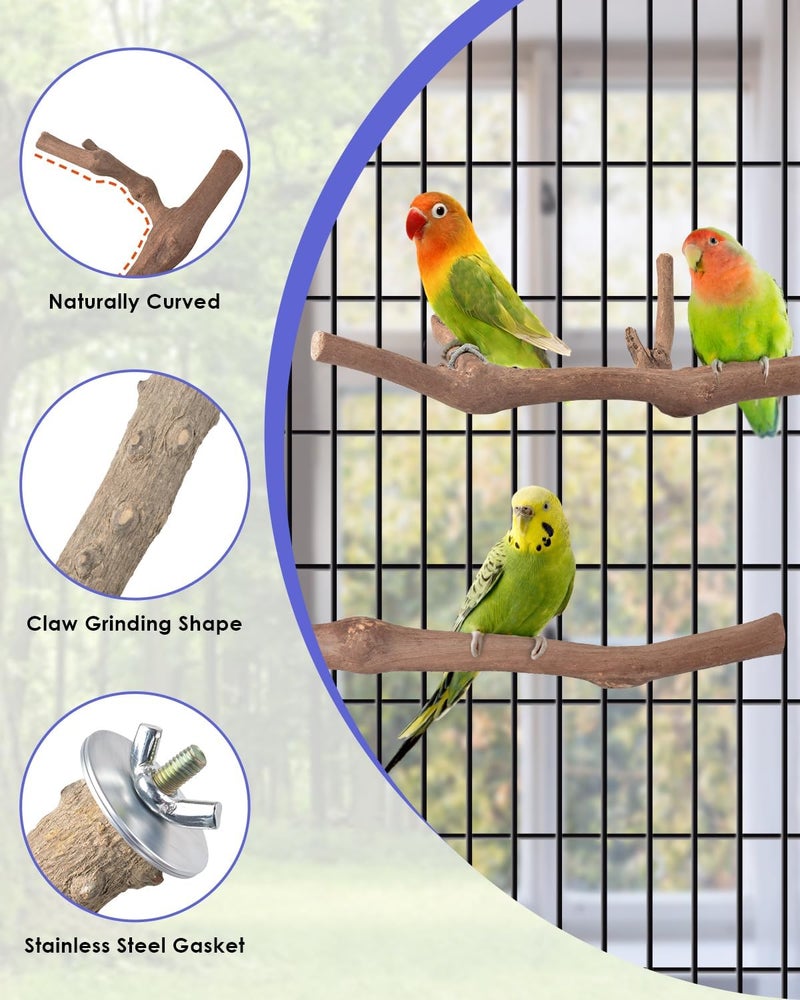 Bissap Bird Perch Stand 7PCS, Natural Grape Wood Pole Standing Parrot Cage Branch Paw Grinding Fork Parakeet Platform Hammock for Conures Budgies Finches Cockatiels Small Birds Exercise Training - Image 2